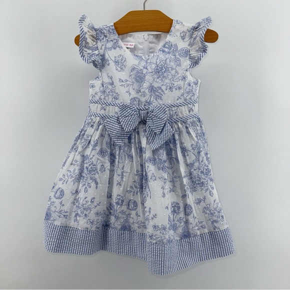 Bonnie Baby Other - Bonnie Baby Dotted Swiss Seersucker Blue Toile Floral Print Dress with Bloomers